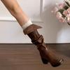 Fashion Block Heel Fold Retro Pleated Women 2025 Autumn and Winter New Block Heel Long Tube Knight Boots