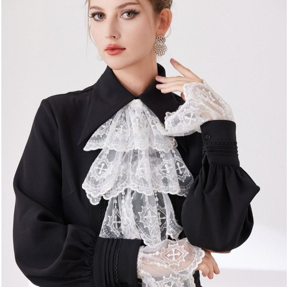 Victorian Style Lace Jabot Collar White Cosplay Accessory Wrist Cuffs Sleeves Detachable Decorative Neck Collar