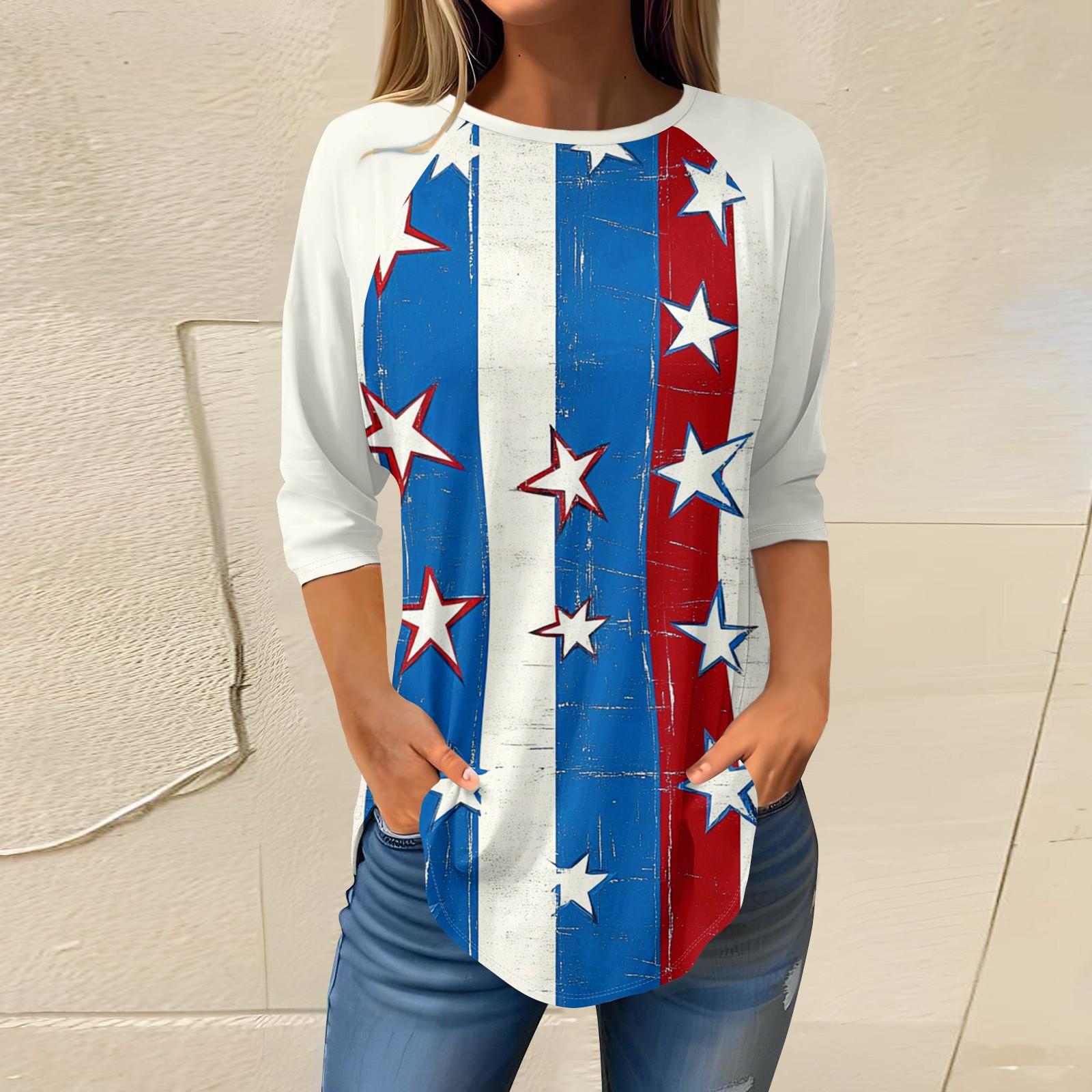 

Women s Fashion Casual Going Out Tops Printed Raglan Sleeve 3/4 Sleeve Pullover Round Neck Tops S