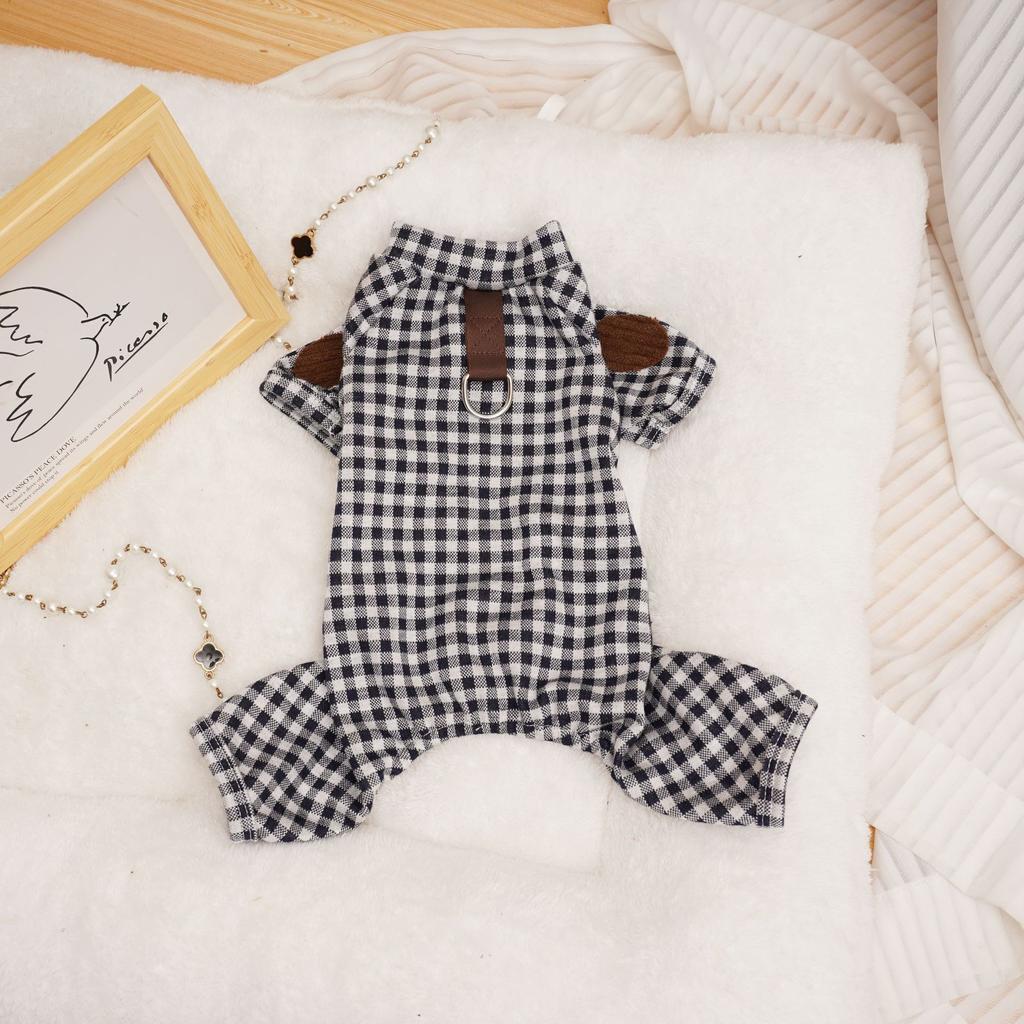 Cat and Dog Clothes Pet Clothing Autumn and Winter Four Legs Home Clothes Teddy Bear Small Dog Pet Plaid Base Shirt Puppy