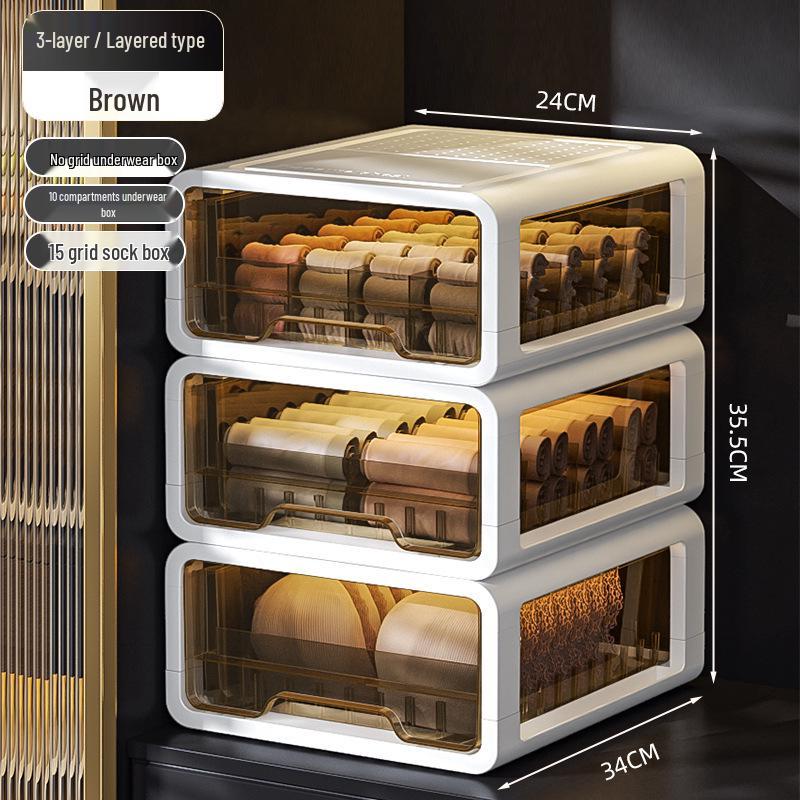 Drawer-Type Underwear and Socks Storage Box: Three-in-One Compartment Organizer
