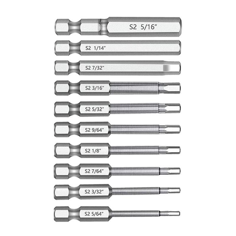 Professional Grade 10PCS Screwdriver Bits Set S2Alloy Steel 5/32 3/16 7/32 1/4 5/16 5/64 3/32 7/64 1/8 9/64