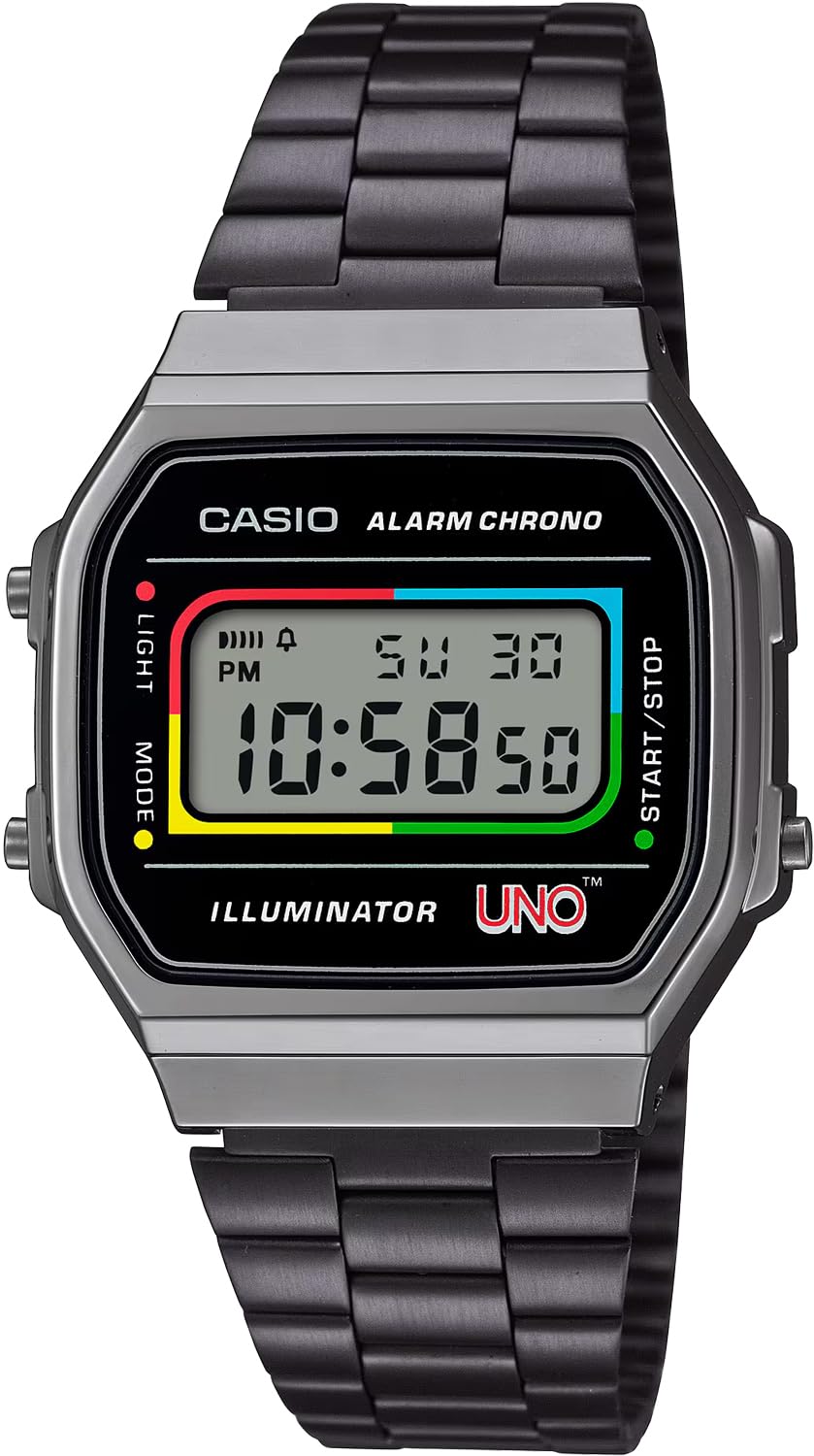 

Casio Цифровые наручные часы, Модель-коллаборация UNO™ A168WEUC-1A, Цвет «оружейный металлик», для мужчин, женщин и детей [Импортные]