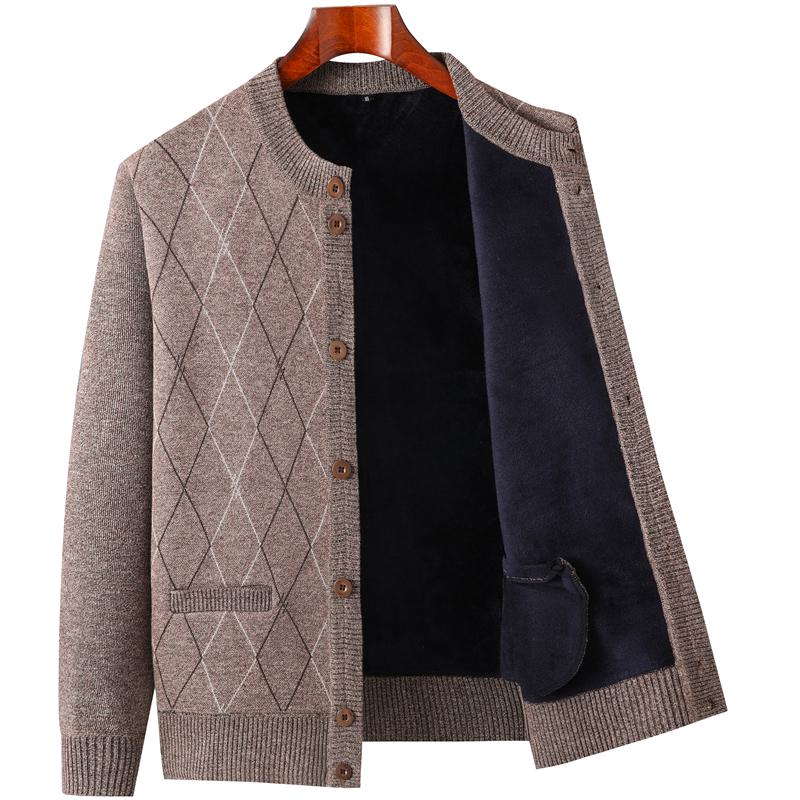 Warm Fleece-Lined Cardigan for Middle-Aged and Elderly Men: Knitted Sweater & Thick Grandpa Jacket