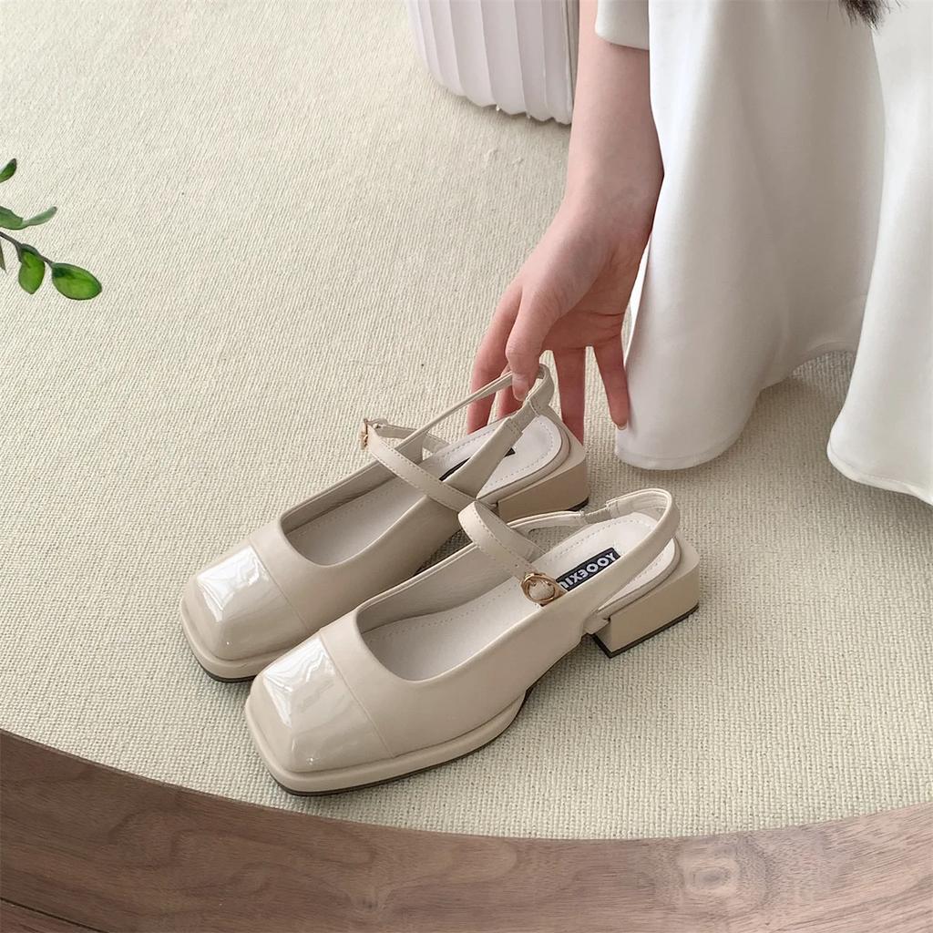 Fashion Women Square Toe Mary Jane Sandals Design Chunky Heel Dress Shoes Summer New Fashion Slingback Walking Party Pumps Zapatos Mujer
