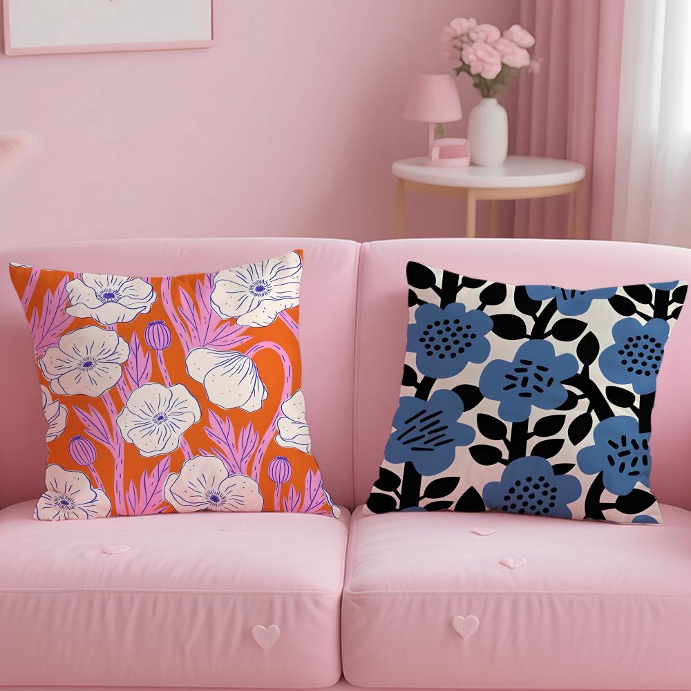 Flower Design Cushion Cover Soft Short Plush Double-Sided Printing Home Decor Machine Washable Pillow Case Gift