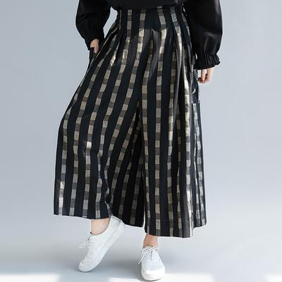 Novas calças largas soltas xadrez vintage 2024 primavera verão cintura elástica bolsos comprimento tornozelo calças femininas