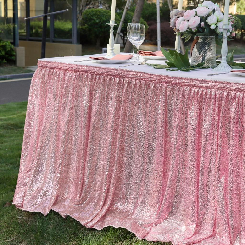 Table Cloth Polyester Rectangle Table Skirt Sparkle Party Wedding Christams Banquet Baby Shower Birthday Cake Table Decoration