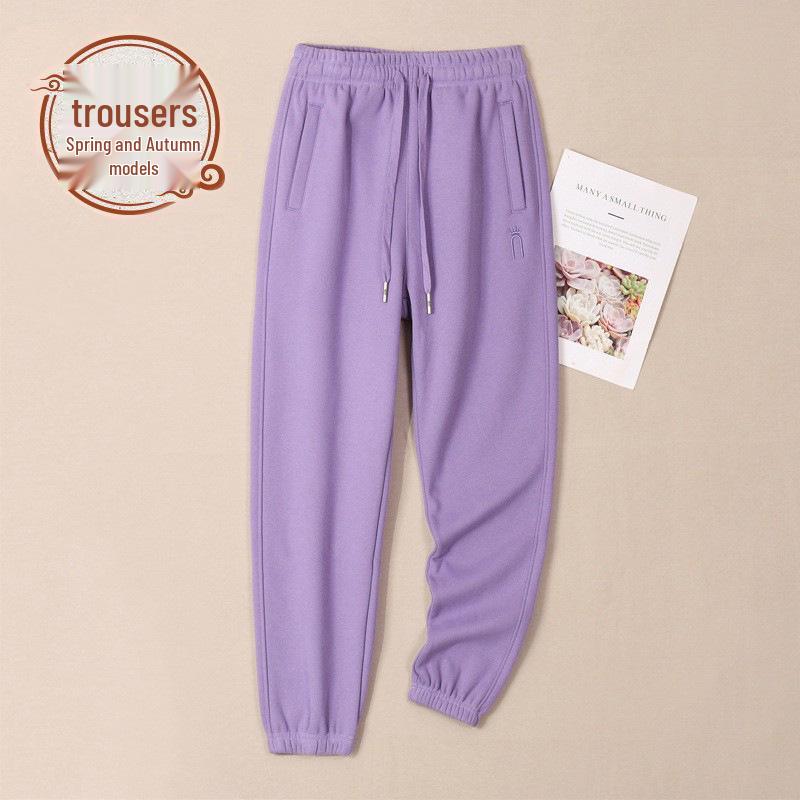 Women's Grey Cotton Fleece Sweatpants, 2025 Spring/Autumn Casual Style