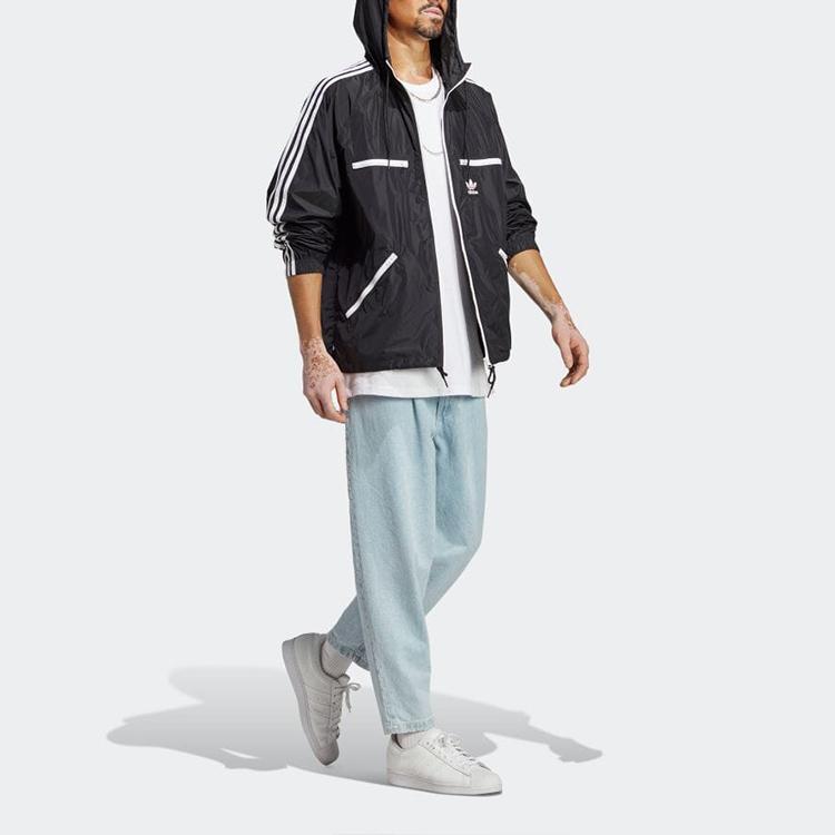 adidas Originals Adicolor Classics Giacca a Vento con Cappuccio Vestibilità Regolare Leggera Antivento Uomo Nero HS2066