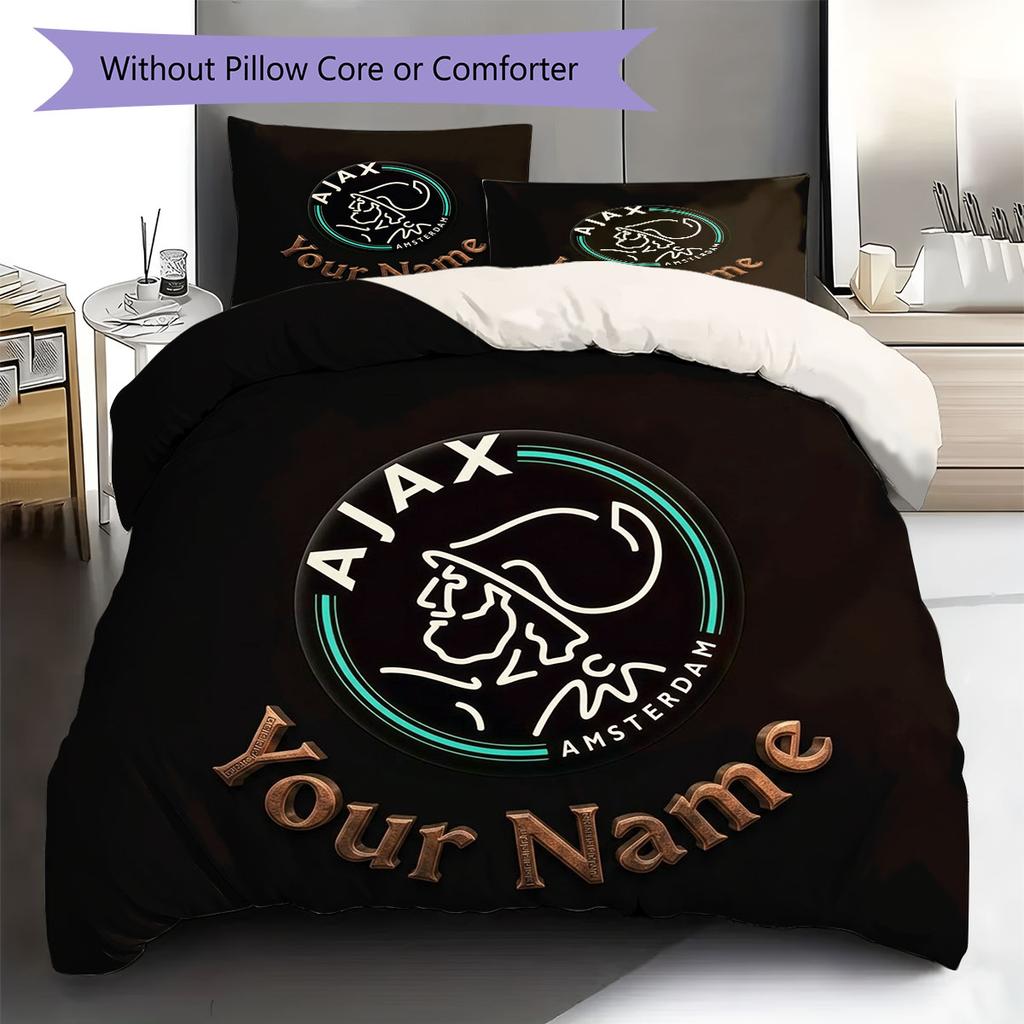 AFC Ajax Custom Name Pattern Bedding,Quilt Set Quilt Cover Pillowcase Home Birthday Gift(1 * Duvet Cover + 2 * Pillowcase, Without Core)