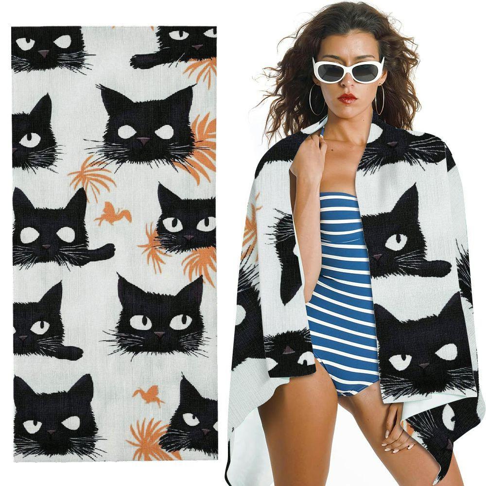 

Black Cat Cute Beach Towel for Adults Towel blanket Ultra Absorbent Quick-Drying Pool Towels for Travel Swimming Camping W40*H60(CM)