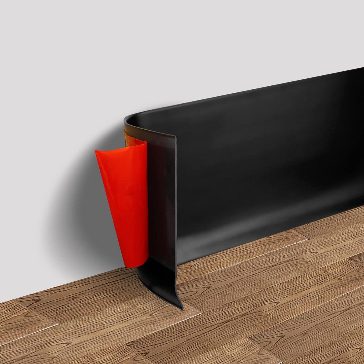 

1Pc 39.37/78.74/118.11in Wide Flexible Baseboard Made Of Soft PVC Kickboard Line, Plastic Floor Skirting Line, Self-Adhesive 3metersx8cm чорний