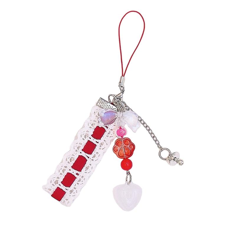Stylish Beaded Keychain Pendant Fashionable Colorful Ribbon Cat Paw Keychain Mobile Phone Lanyard Purse Decoration красный