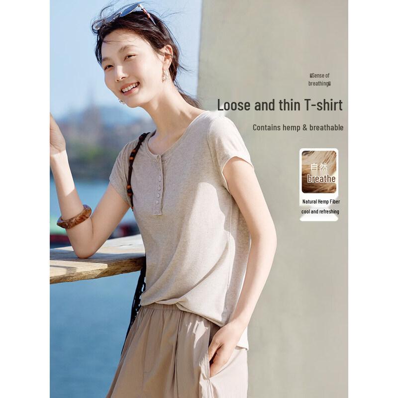 XWI Women s Linen Blend Round Neck T-Shirt L