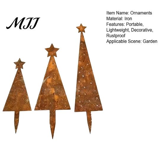 Portable Yard Decor 3 Pcs Christmas Tree Metal Ornament Set, Star-Topped Decorations, Rustproof Garden Ornaments Lightweight Holiday for Home Balcony