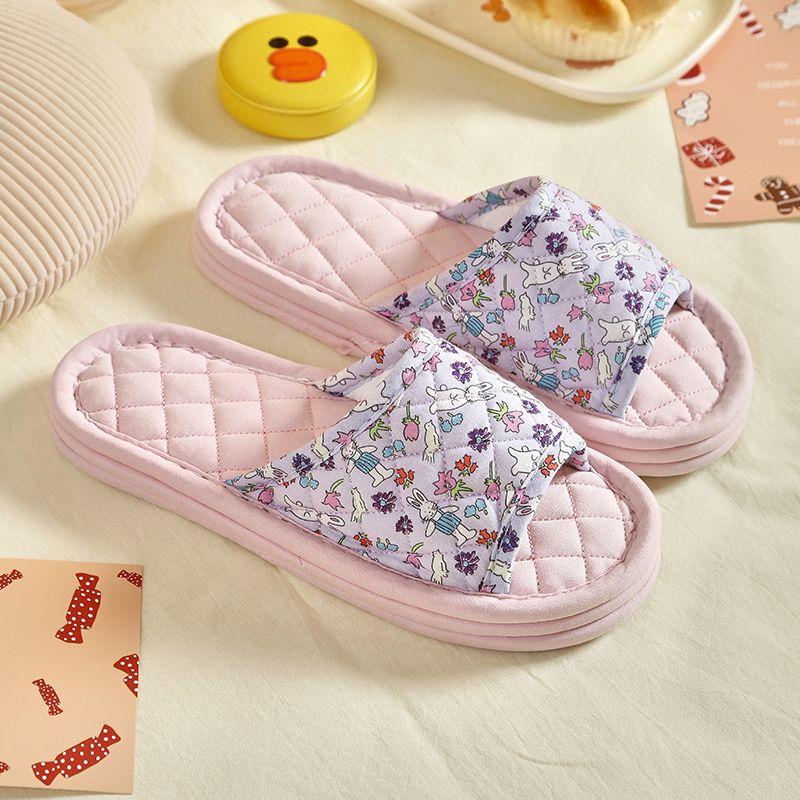 

New Arrival Cute Cotton Fabrics Cartoon Children s Floor Slippers Thickened Soft Cloth Sole Non-Slip Silent Indoor Home Shoes Foundation rabbit S code inner length 18.5cm