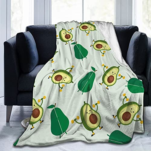 Avocado Cartoon Pattern Cute Throw Blanket Green Fruit  King Queen Size for Bed Sofa Couch Super Soft Warm Kawaii Flannel