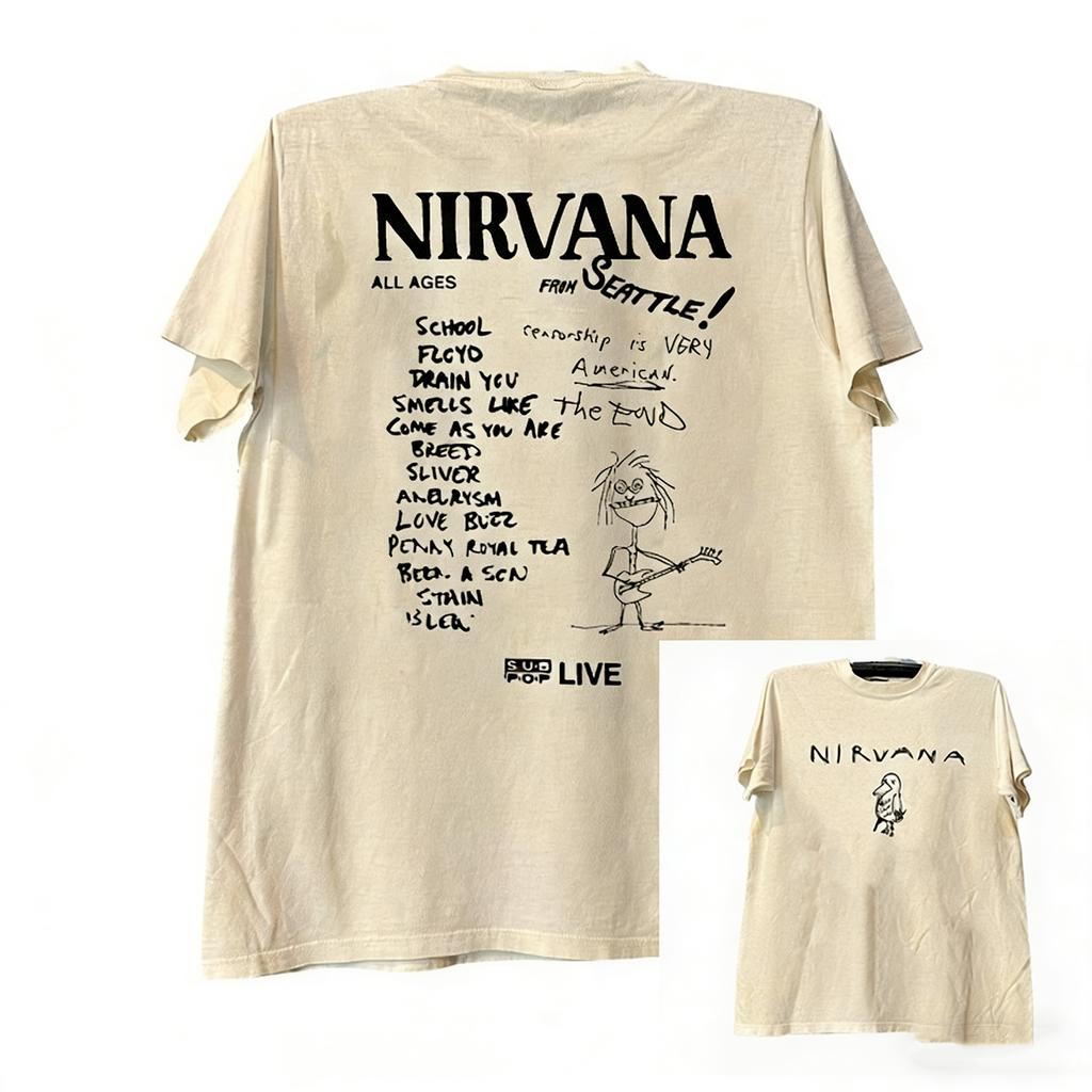 2026 Nirvana Band Unisex und Damen Kurzarm T-Shirt Vintage College Stil American Graffiti High Street Halbsleeve