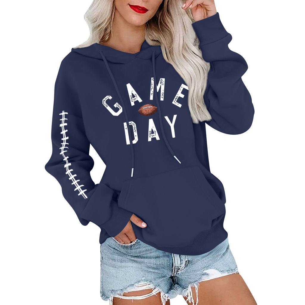 Women's Fashionable, Casual, Comfortable Round-neck, Hooded, Long-sleeved, Rugby-print Warm Sweater