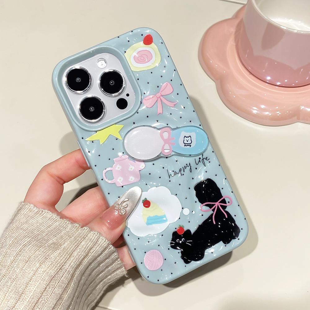 Japanese and Korean Puppies and Cats Are Suitable for Apple 15 Mobile Phone Case iPhone16promax with Lanyard 14pro Cute 13.
