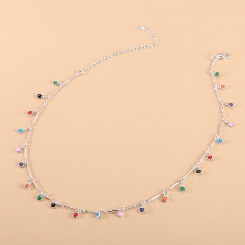 Luxury Colorful Crystal Tassel Necklace for Women Fashion Silver Color Round Bead Clavicle Chain Necklace Aesthetic Jewelry Gift