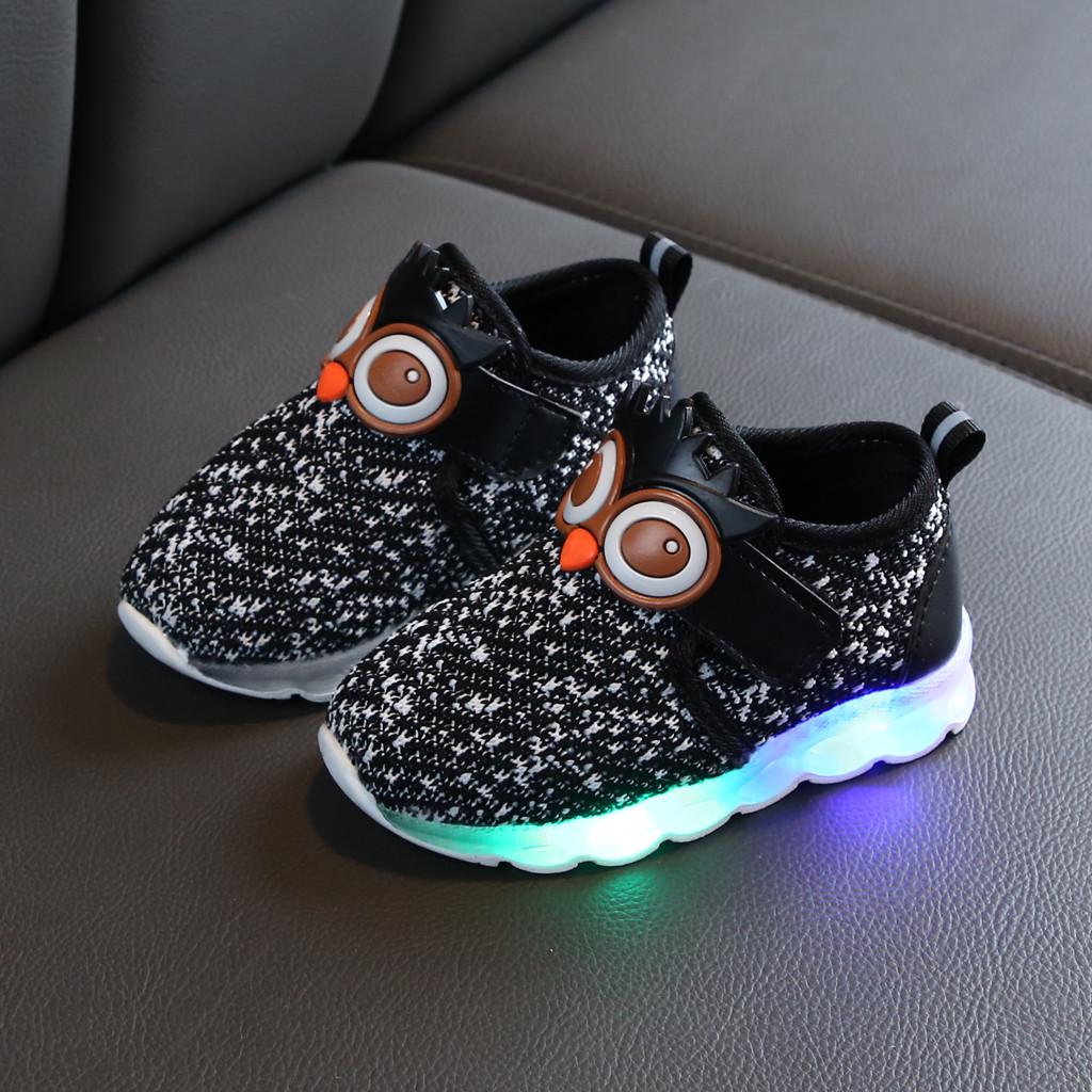 Kids Baby Boys Girls Cute Cartoon Sport Running LED Luminous Mesh Shoes Sneakers
