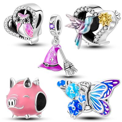 Fit Armbänder 925 Silber Bunte Charms Perlen Liebe Schmetterling Biene Blume Baumeln Für Diy Schmuck Geschenk Machen