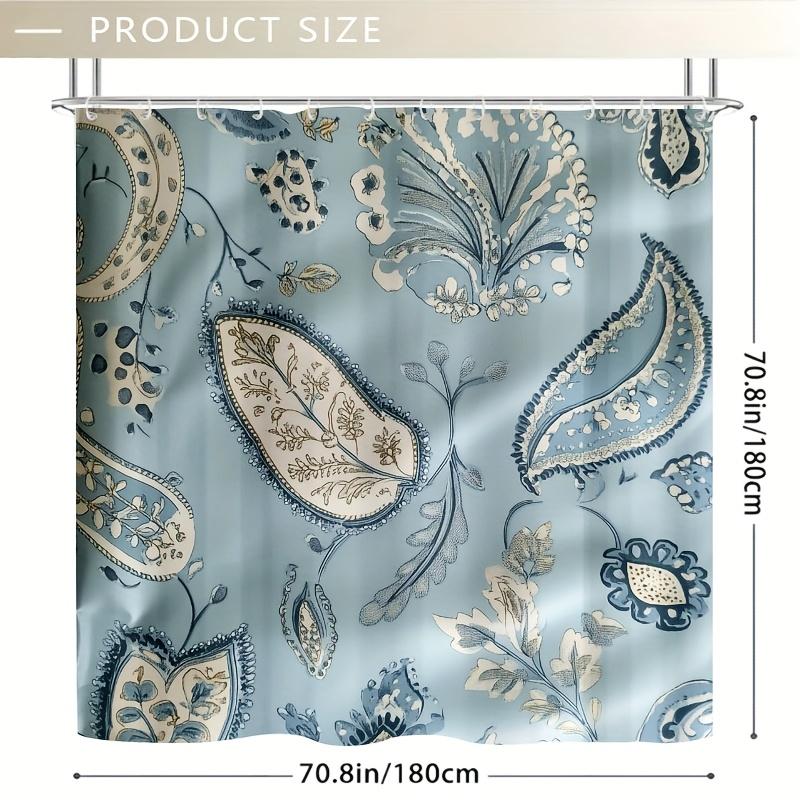 Elegant Paisley & Floral Shower Curtain, Soft Waterproof Polyester, 71x71", Easy-Clean, Hooks Included, Serene Bathroom Decor
