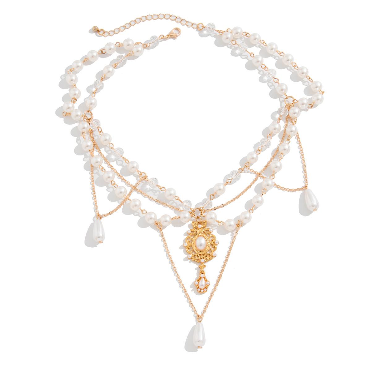 

Винтажное ожерелье-подвеска в виде капли воды с имитацией жемчуга для женщин, многослойная цепочка из бусин, чокер, ювелирные аксессуары