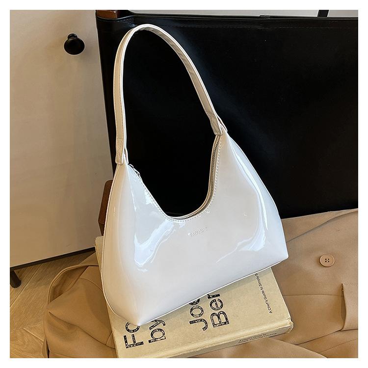 New women's bag, French niche patent leather bag.