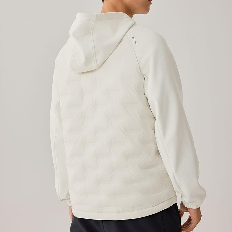 Skechers Lightweight Warm Windproof Hooded Short Down Jacket Men Outerwear Cotton-White P425M141-0074