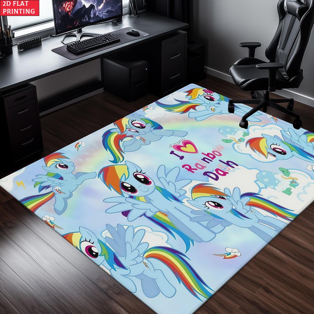 Cute Cartoon Pony Area Rug,Starry Gradient Theme Non-slip Floor Mat,Decorative Carpet for Kids Room Bedroom,Washable Home Gift