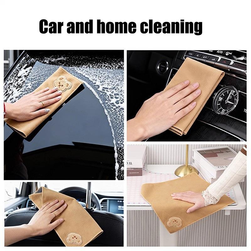 Double-Sided Suede Bear Towel, Absorbent And Residue-Free Suede Car Cleaning Towel, Household Cleaning Cloth, Extra Thick