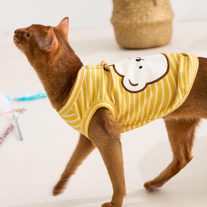 ins wind cat clothes spring and summer new crooked mouth bear striped vest blue cat kitten dog pet clothes