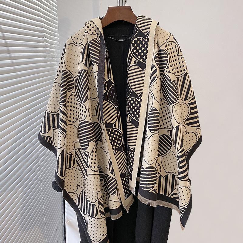 Autumn And Winter Artistic Sense Of Love, Simple Style Printing, Double-Sided Warm Scarf, Shawl For Women