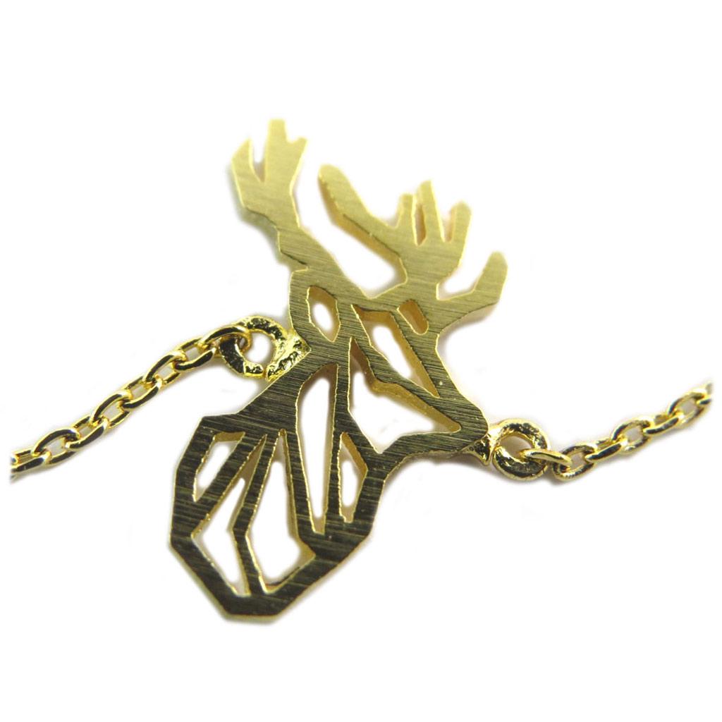 7bis [P5862] - Bracelet artisanal 'Origami' (cerf) doré - 15x15 mm