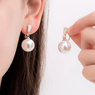 Fashion Imitation Pearls Ear Clip Earrings Mosquito Coil No Piercing Rhinestone Ear Clip Women