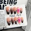 3D Floral Embossed Press-On Nails Sweet French Style Almond Shape Gel-Like Transparent Nail Tips Women