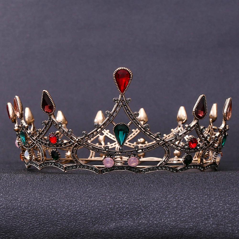 Halloween Party Fairytale Kingdom Happy Wedding Retro Color Crystal Rhinestone Tiaras Coronas Bride Wedding Crown for Bride