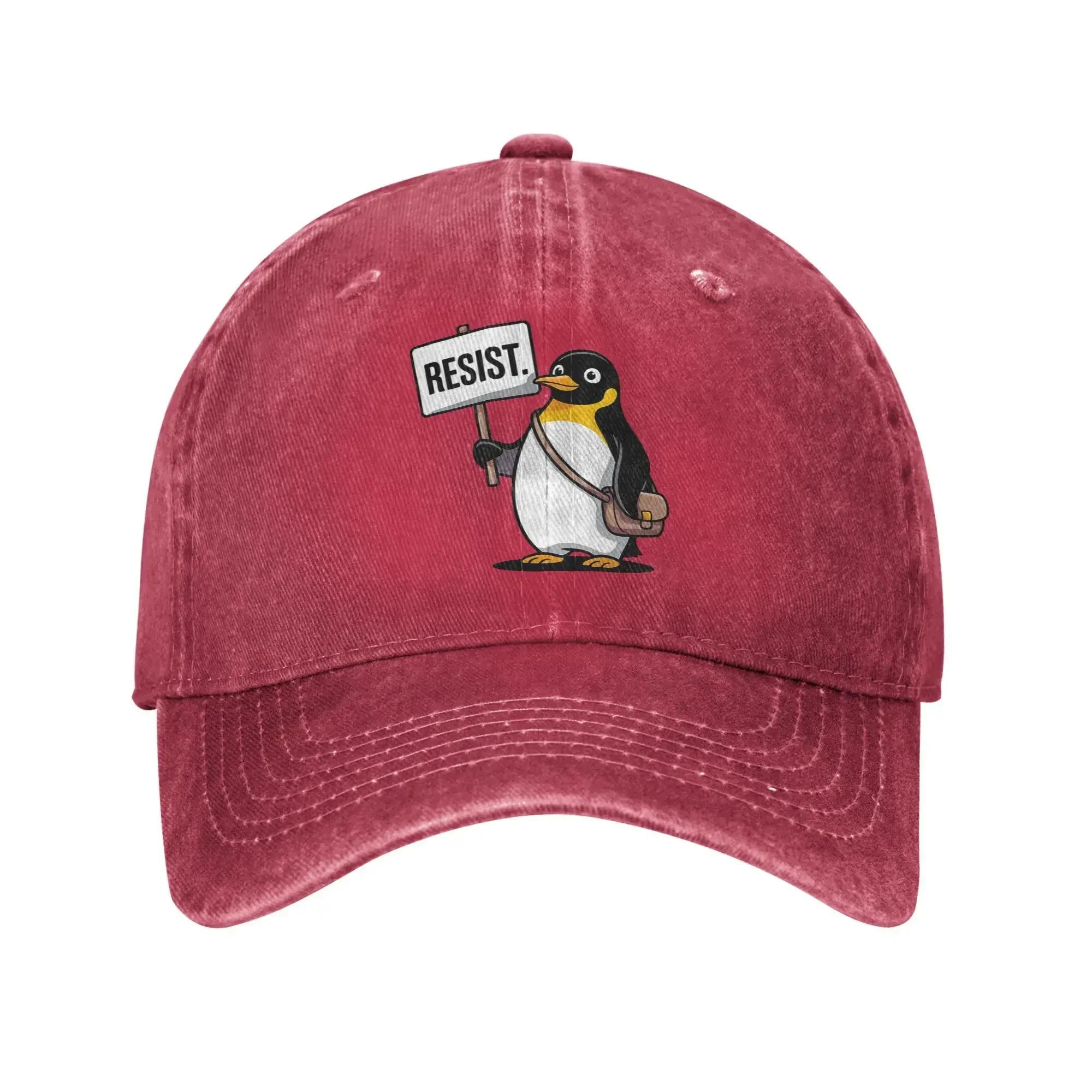 Penguin Resist Penguins Protest Funny Sun Baseball Cap  WoUnisex Unisex Design Trucker Hat Summer Fashion Kpop Rock Baseball Caps One Size