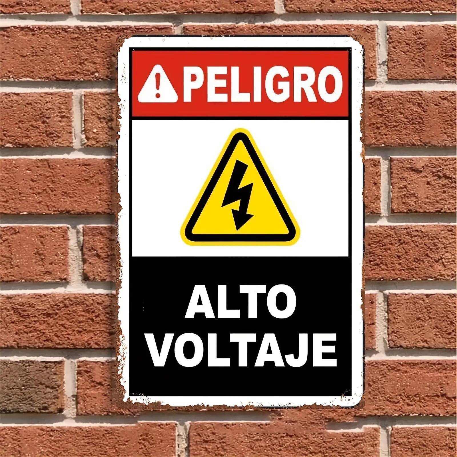 

High Voltage Warning Sign Metal WallMounted Safety Sign with Spanish Caution Text Bolt Design for Electrical Rooms Power 20x30cm（7.8x11.8inch）