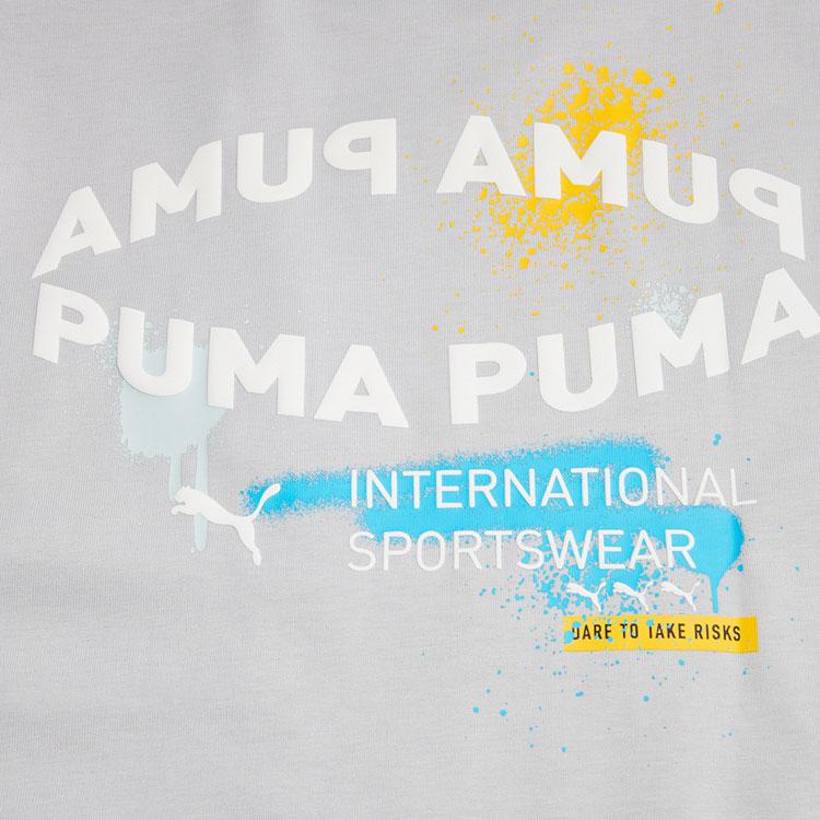 Puma Letter Logo Print Loose Round Neck Short Sleeve T-Shirt Unisex Tops Grey 536087-19