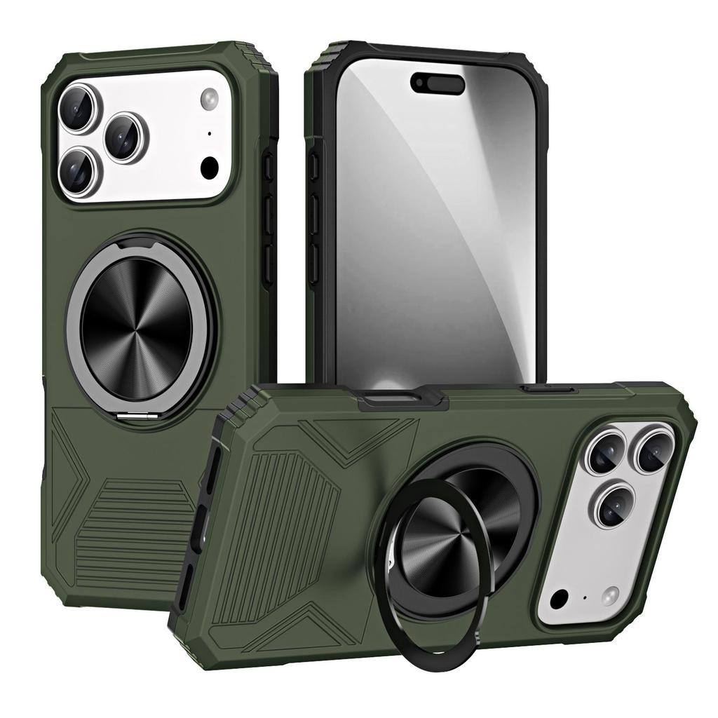 iPhone 17 Pro Max Drop-Proof Magnetic Case with 360° Rotating Ring Stand