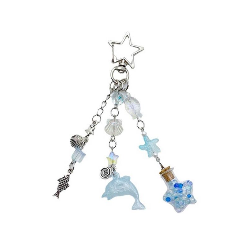 

Lovely Dolphin Shells Star Keychain Pendant Fashion Cute Hanging Ornament Keyring Backpack Decoration Charm Jewelry 1
