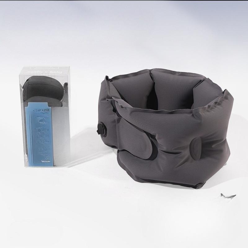 Press-to-Inflate Travel Neck Pillow Portable U-Shaped Airplane Pillow with Storage Bag 18x20cm серый