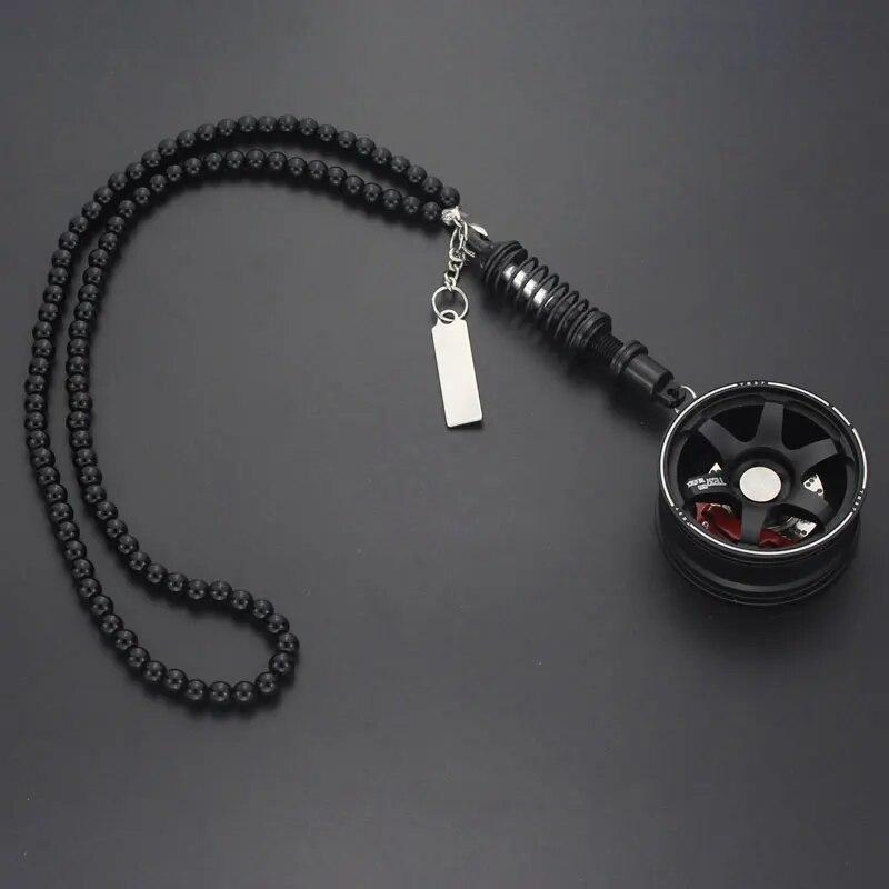 Car Styling Rearview Mirror Pendants Ornaments Aluminum Alloy Wheel Hub Rubber Tire Interior Hanging Key Chain For Rearview Car