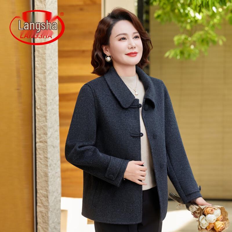 LangSha Women s New Chinese Style Double-Sided Short Wool Blend Coat 3XL