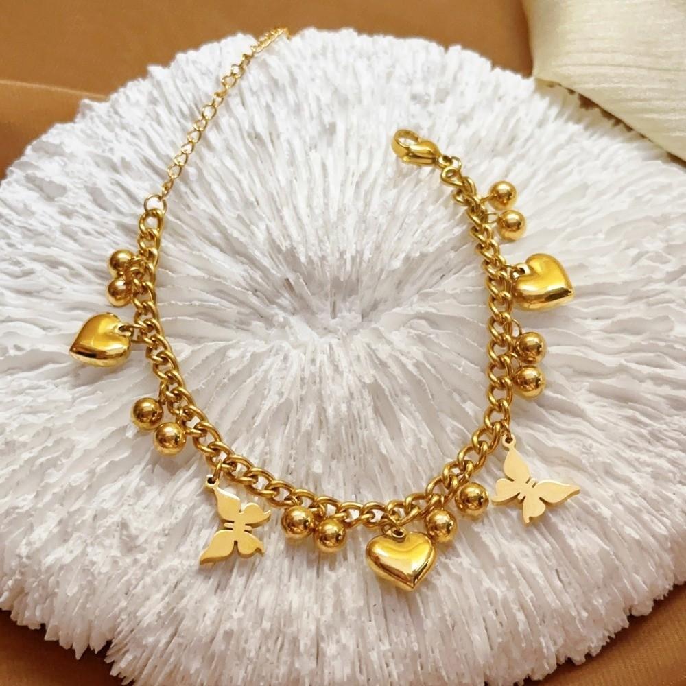 Non Tarnish Heart Love Anklet Waterproof Heart Beads Charm Bracelet Valentine's Day Gift