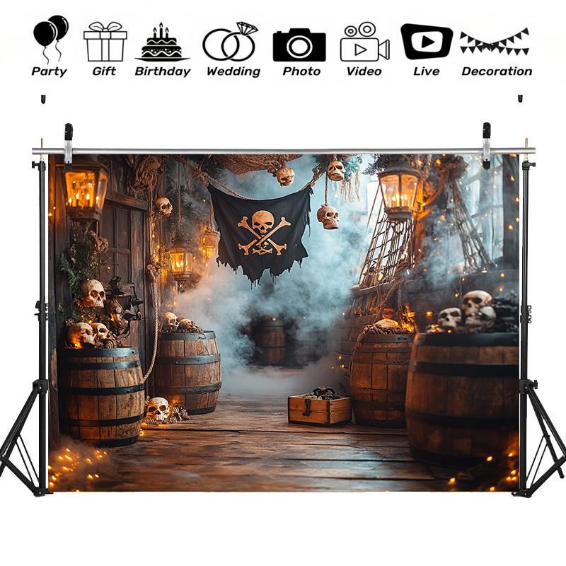 Pirate-themed Photography Background and Party Background Cloth, Perfect for Outdoor and Indoor Party Flags